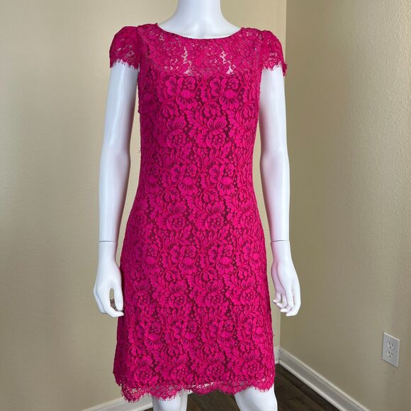 Alice + Olivia Women Size 8 Pink Lace Floral Sheath Mini Dress Cocktail Formal - Picture 5 of 17